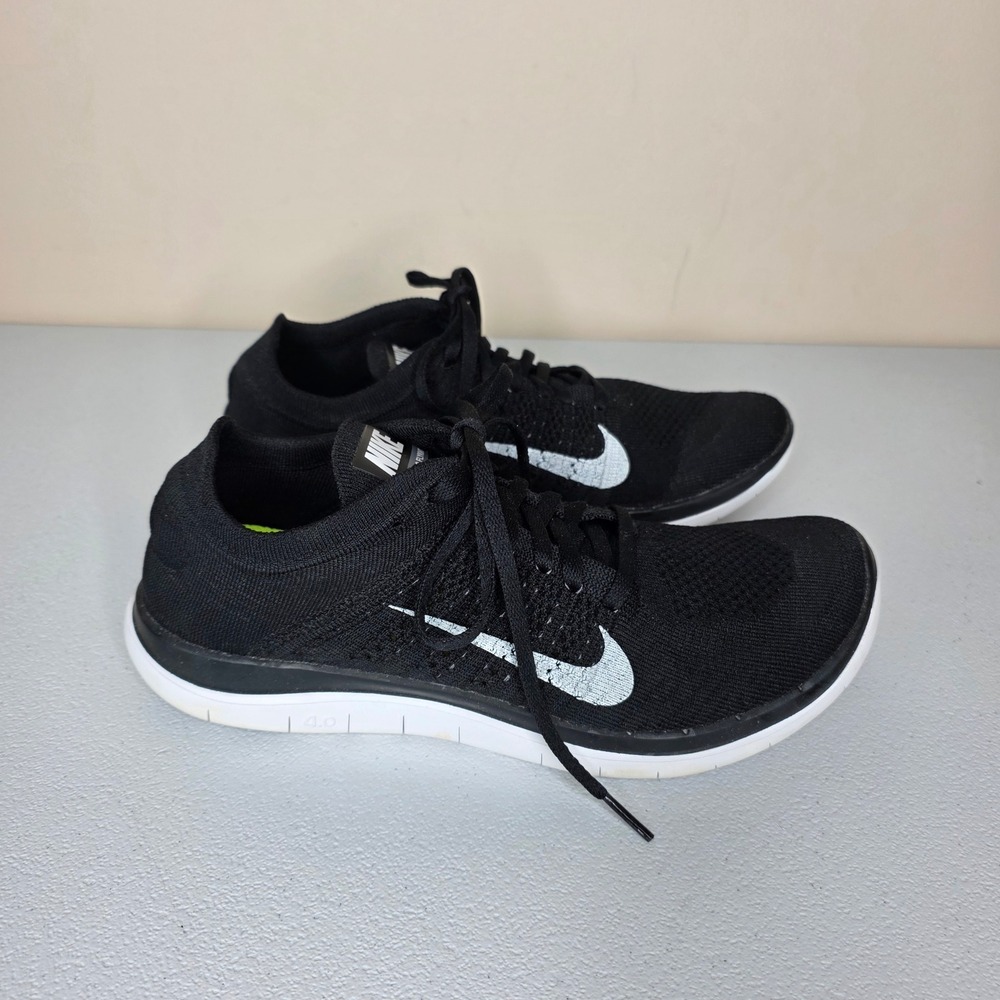 Nike Free 4.0 Flyknit Running Shoes Women 10 Black White 631050-001 Lightweight